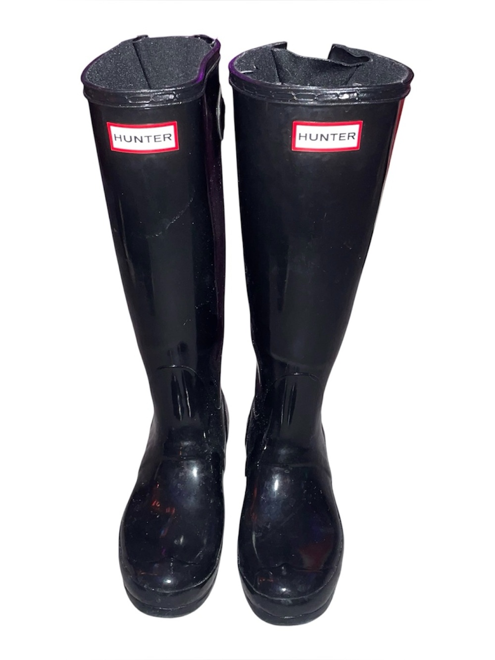 Hunter Gloss Black Tall Rain Boots with Red Logo Trim